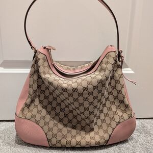 Gucci Pink and Cream Hobo Bag with Signature GG Canvas
